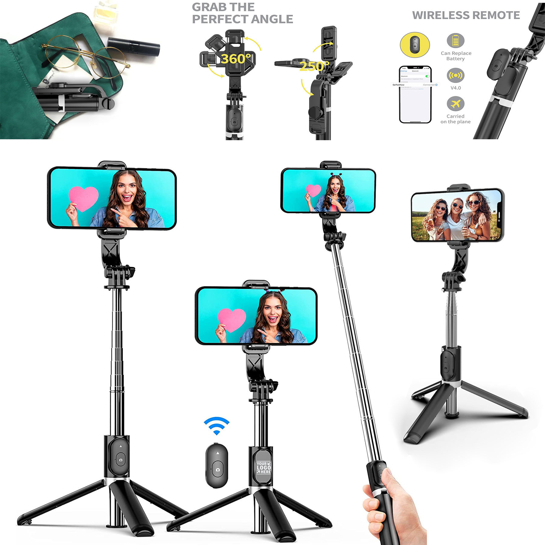 All in One Extendable Portable Wireless Remote iPhone Galaxy Note Tripod Selfie Stick 2