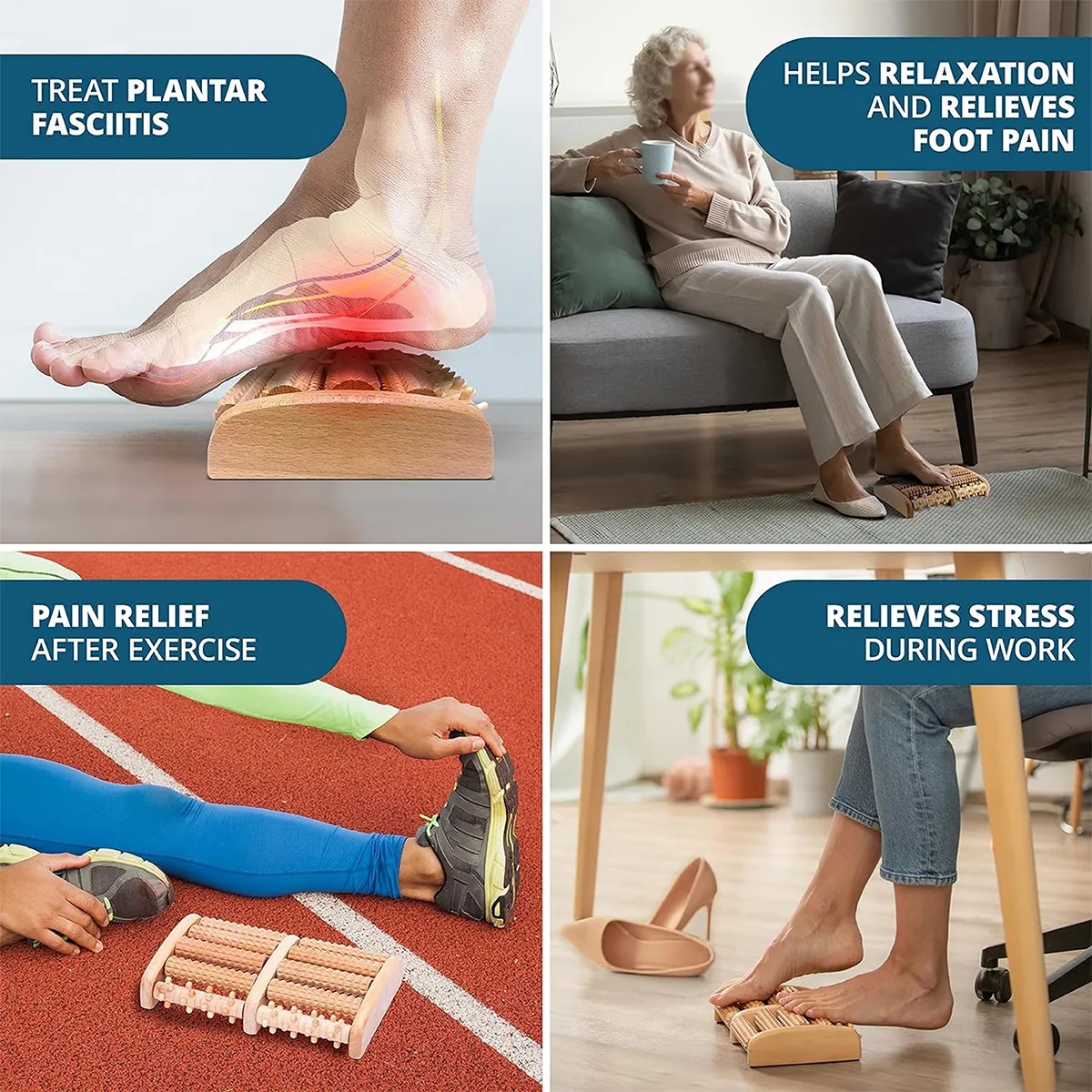 5 Roll Wooden Roller Relaxation Stress Relief Foot Massager 5