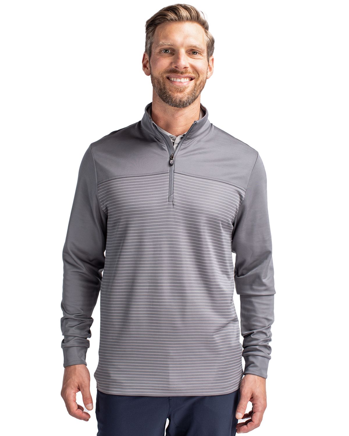 Cutter & Buck Traverse Recycled Smooth Stretch Mens Stripe Quarter Zip Pullover 23