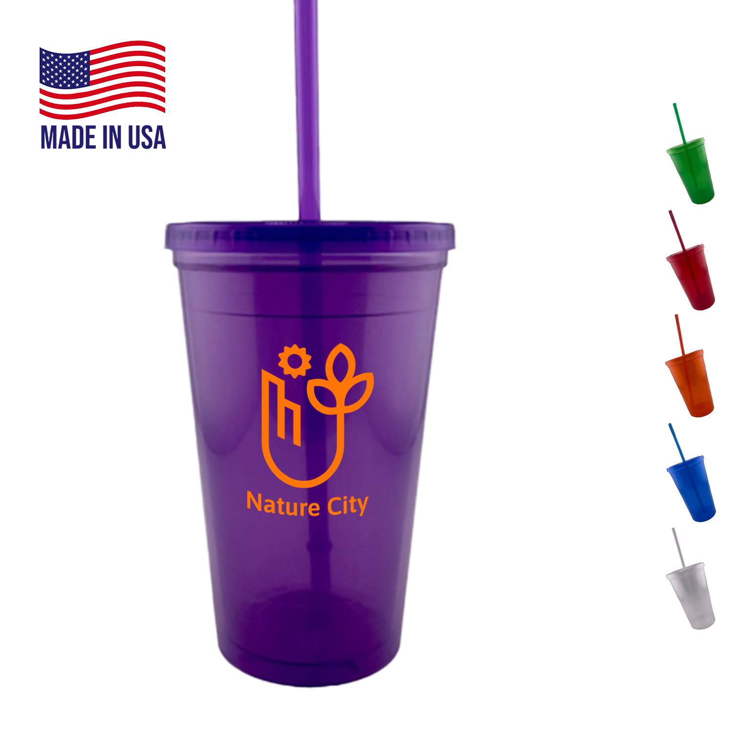 Tumbler with lid and Straw USA made 16 oz double wall 1