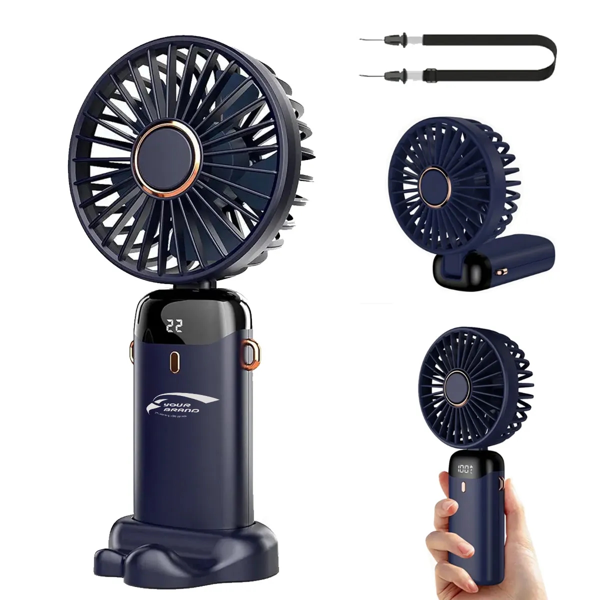 USB Rechargeable with LED Display Portable Handheld Fan 1