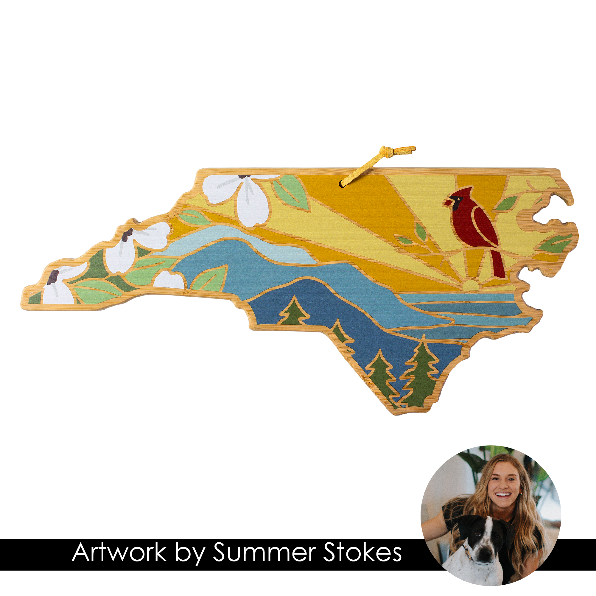 North Carolina State Shaped Serving and Cutting Board with Artwork by Summer Stokes 7