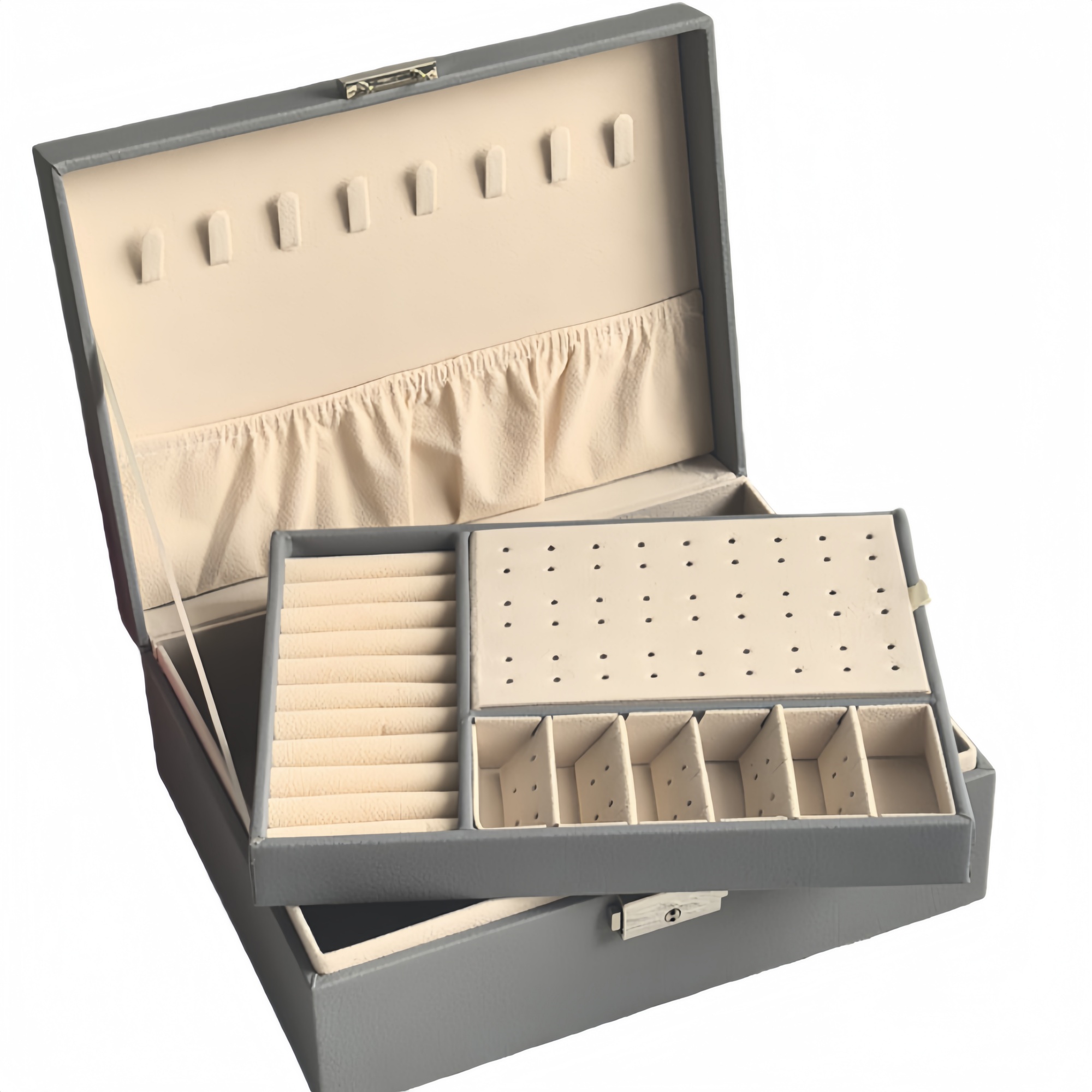Dual Layer Removable Tray Jewelry Presentation Storage Case 6