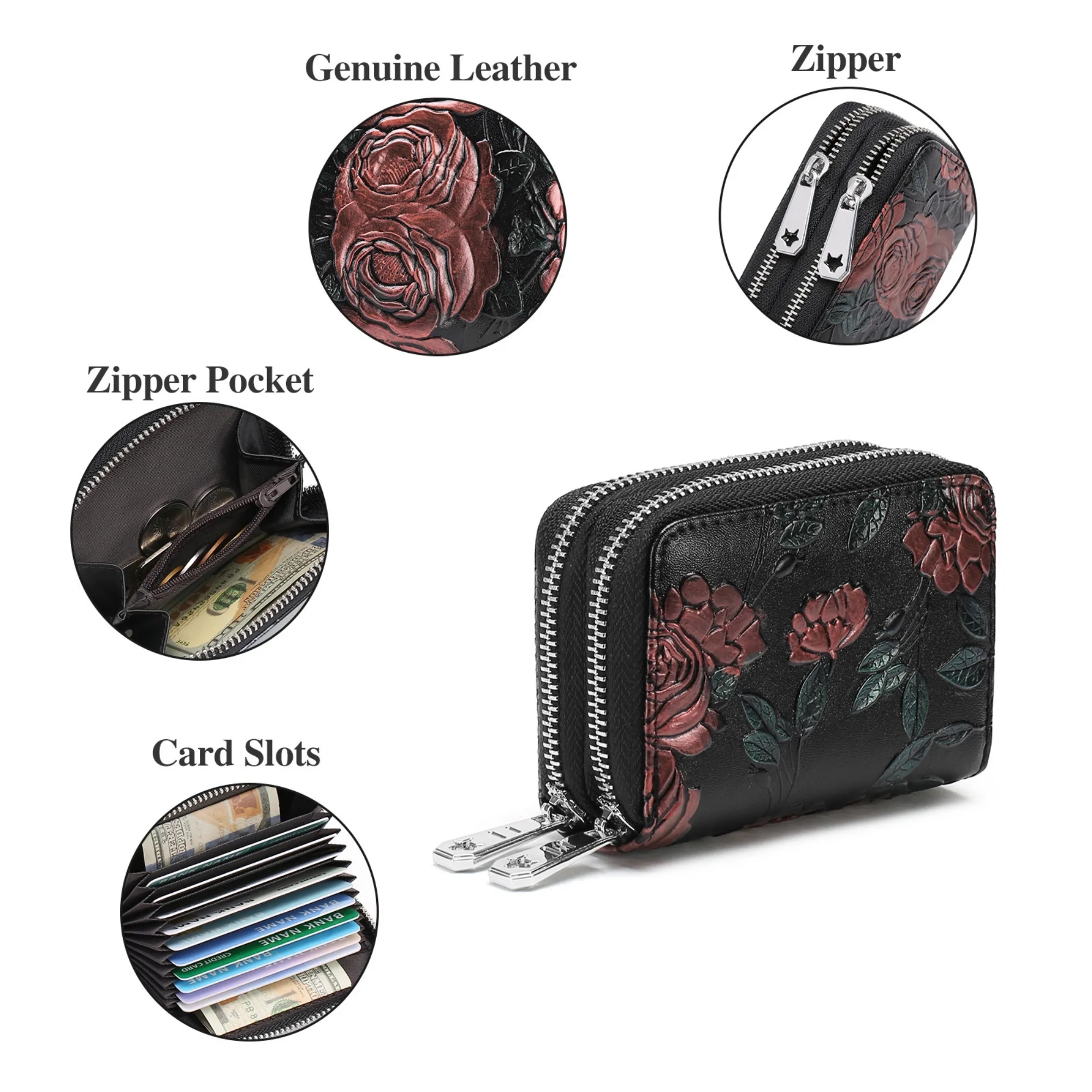 Premium Dual Zipper RFID-Blocking Leather Card Holder 8
