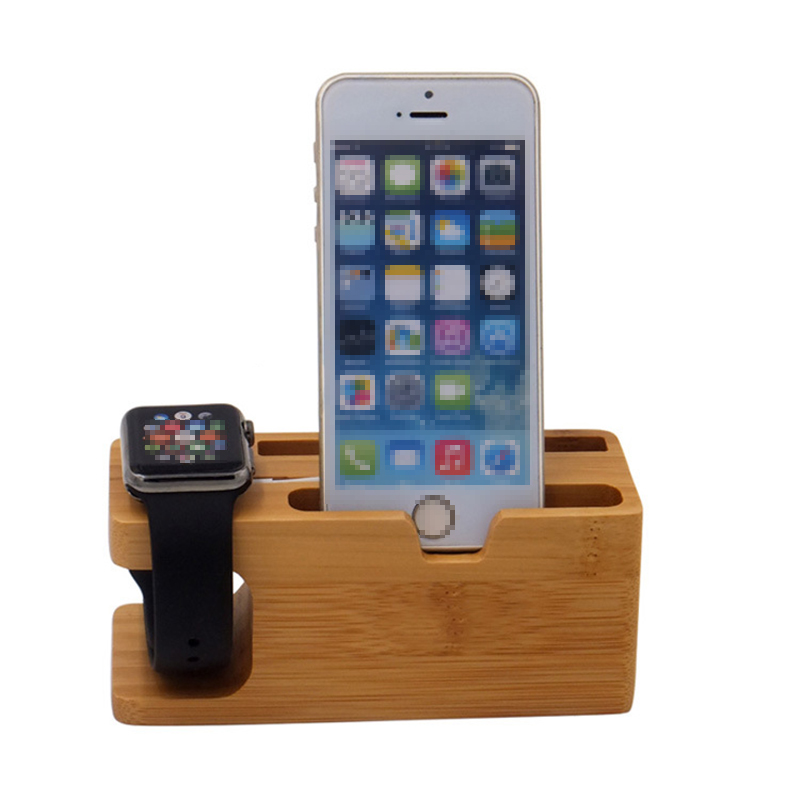 Bamboo Phone Charger Dock Station Watch Bracket Cradle Stand 3