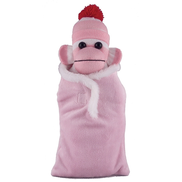 Pink Sock Monkey (Plush) in Baby Sleep Bag Stuffed Animal