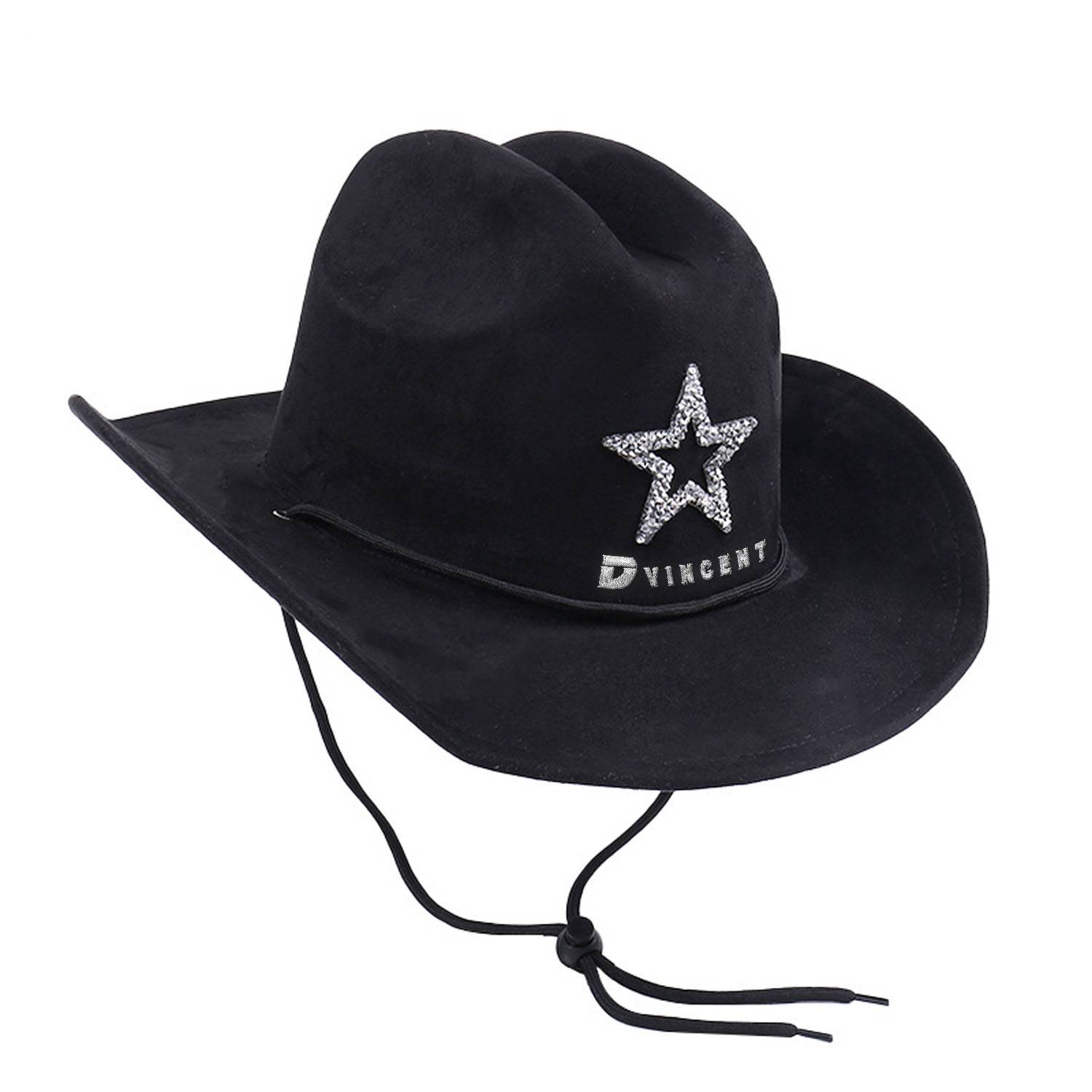 Rhinestone Star Suede Cowboy Hat with Adjustable Drawstring 2