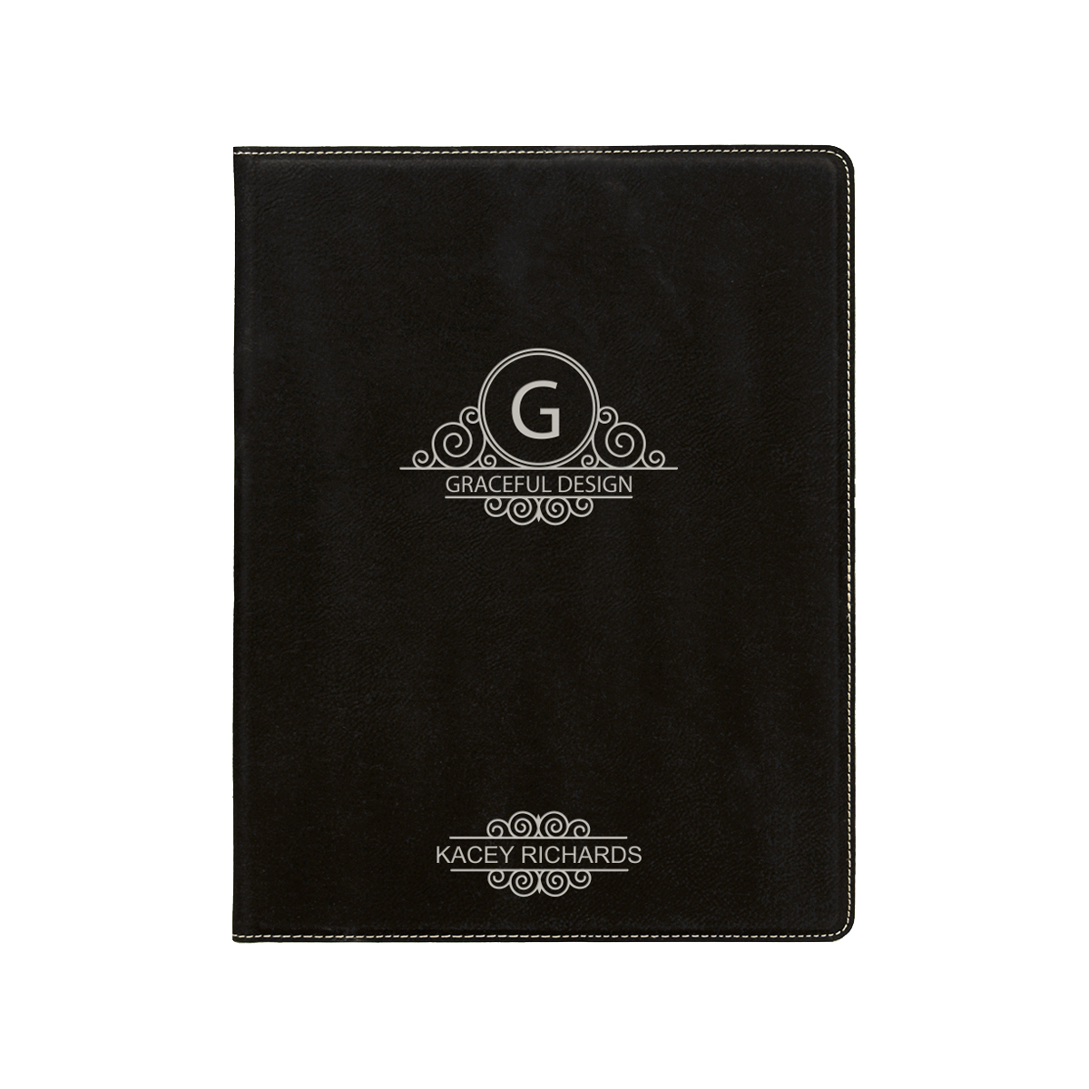 7" x 9" Leatherette Black/Silver Portfolio
