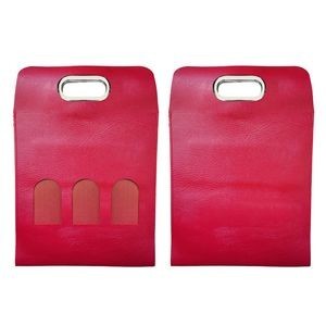 Elegant 3 Bottle PU Leather Wine Bag With Window And Metal Handle, custom tote bag with logo imprint 14