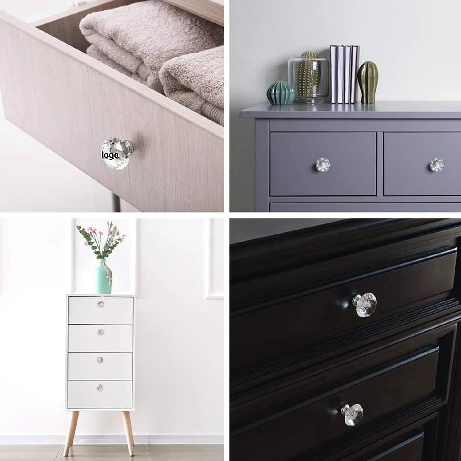 Furniture Diamond Crystal Knobs Drawer Glass Hardware Pulls 8