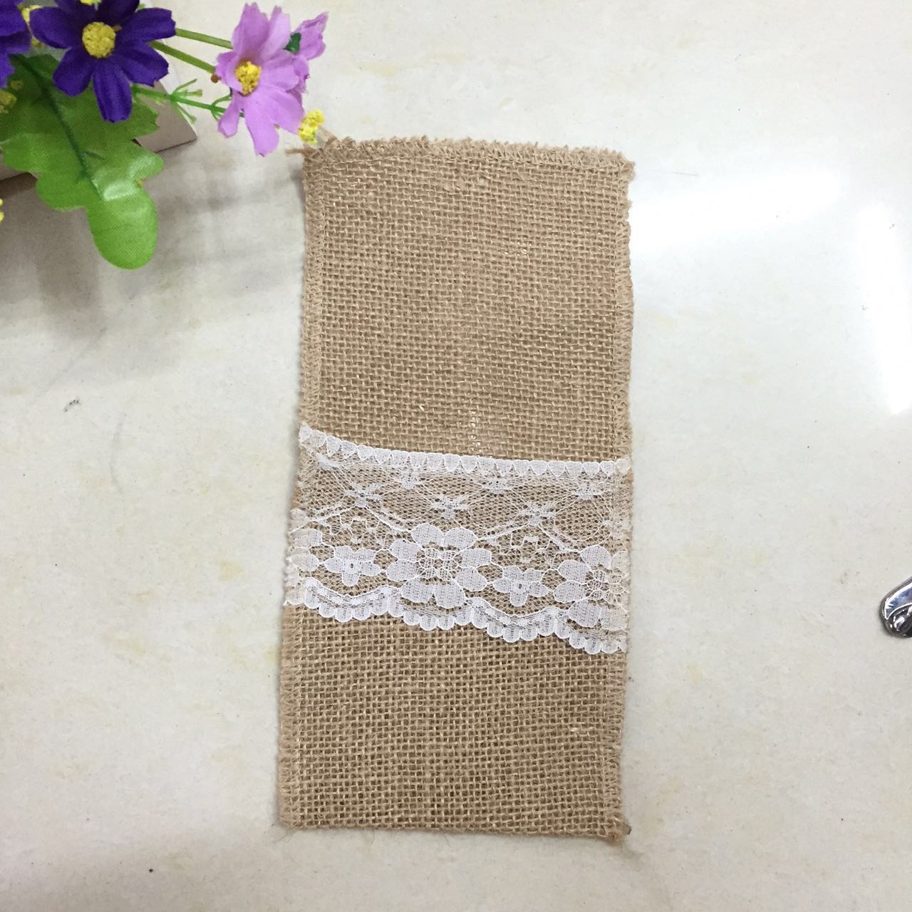 Natural Burlap Lace Cutlery Bag 9