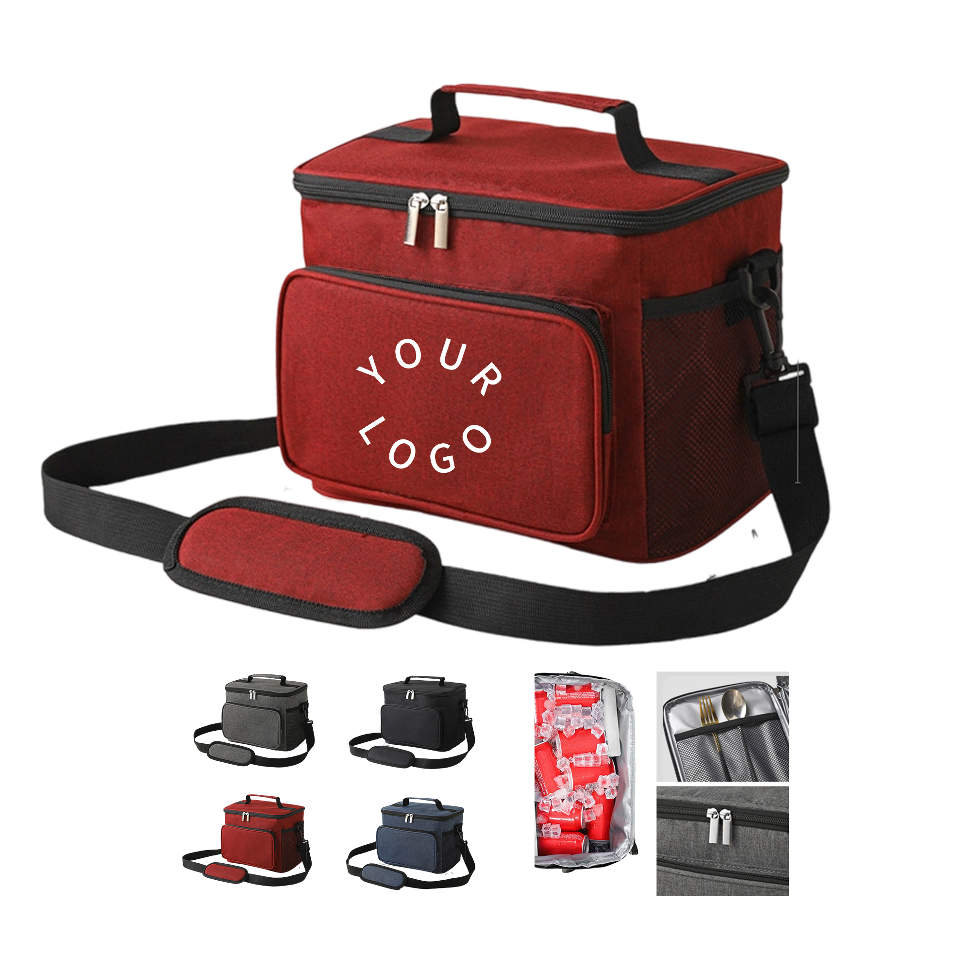Oxford Cloth Insulated Lunch Cooler Bag With Shoulder Strap 4