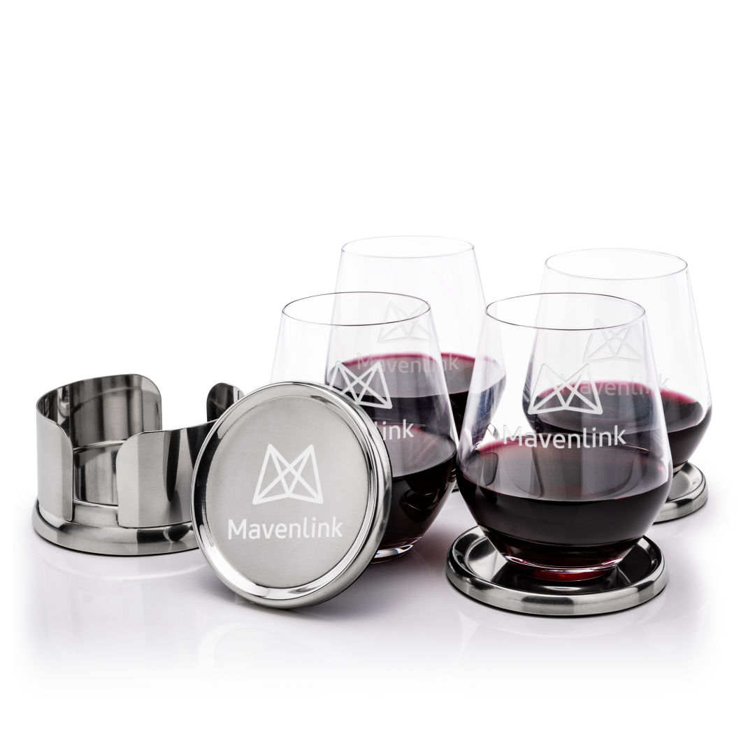 Baldoni Coasters & Reina Stemless Wine Set