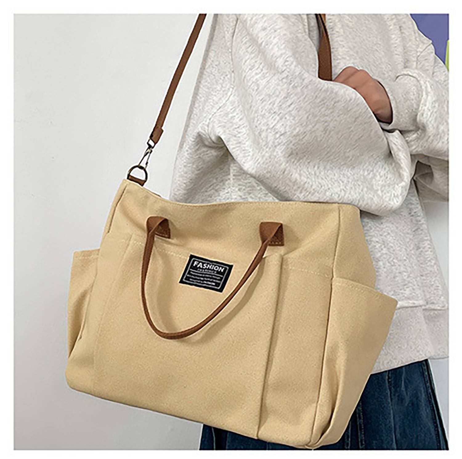 Commuter Women'S Canvas Tote Bag W/ Multi-Pocket Design, custom tote bag with logo imprint 6