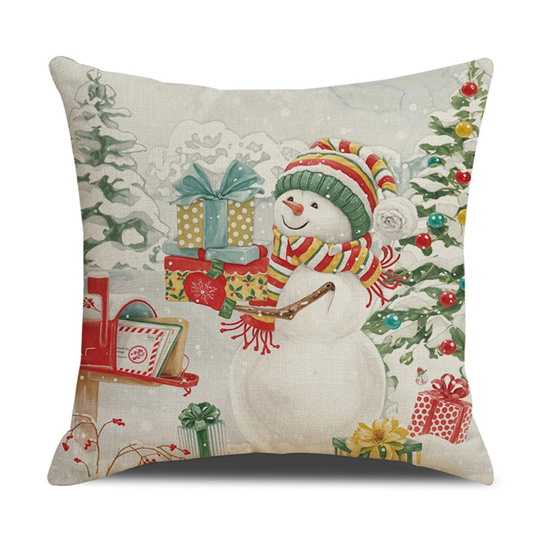 Flax Christmas Snowman Printed Pillowcase 3