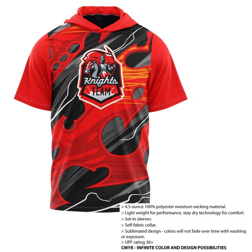 Full Sublimation Short Sleeve Hooded Performance T-Shirt - UPF DriFit - Men's, Women's, Kids'
