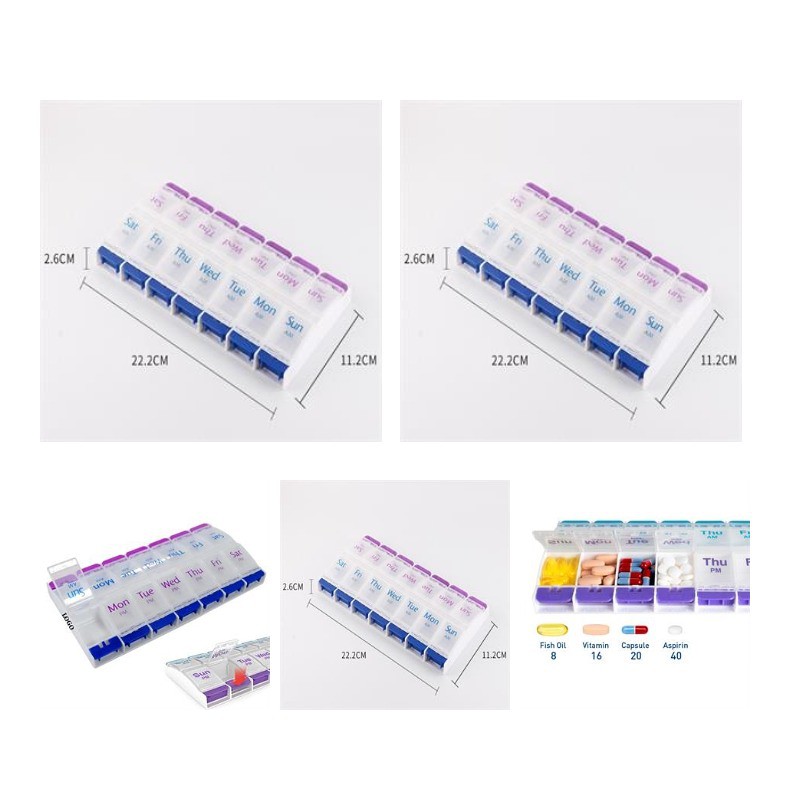 14 compartments plastic pill storage box