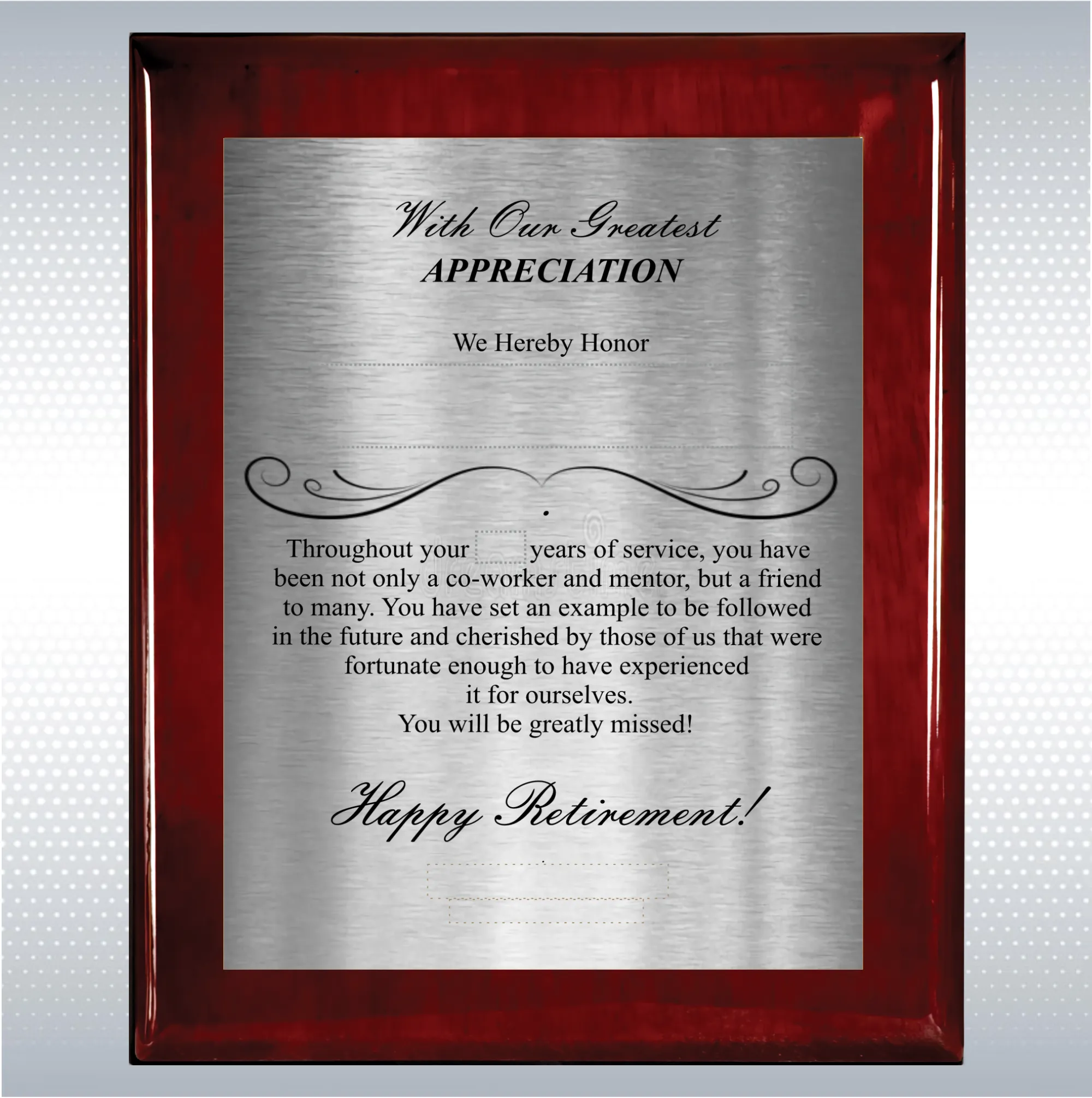 Rosewood Piano Finish Wood Plaque Retirement Gift Award 11