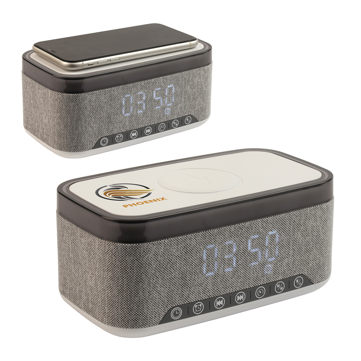 Sunset 20W Stereo Speaker with White Noise, Clock, Radio, and 15W Wireless Charger 2