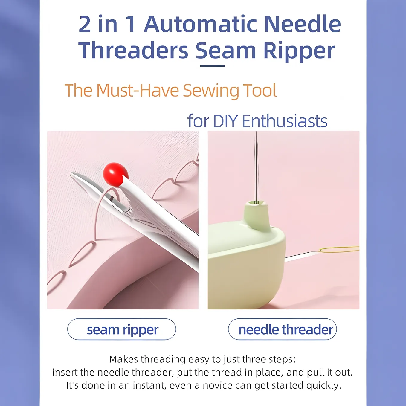 Purple Dual-Head Sewing Tool Threader and Stitch Remover for Tailors Wholesale 1