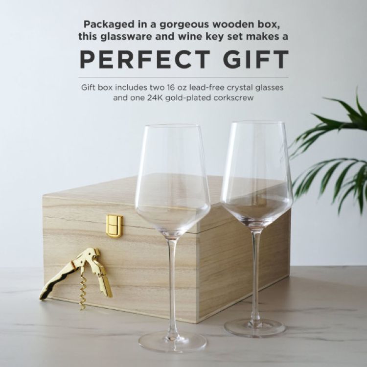 Viski® Raye Crystal Wine Glass and Corkscrew Gift Box 8