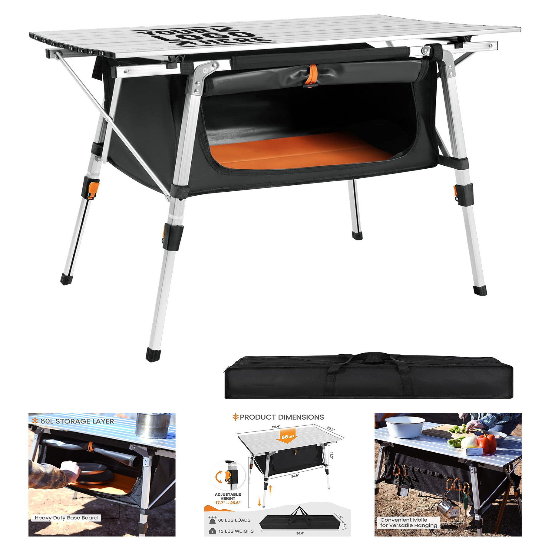 Roll-Up Aluminum Portable Beach Folding Camping Adjustable Height Picnic Table with Storage Bag  1