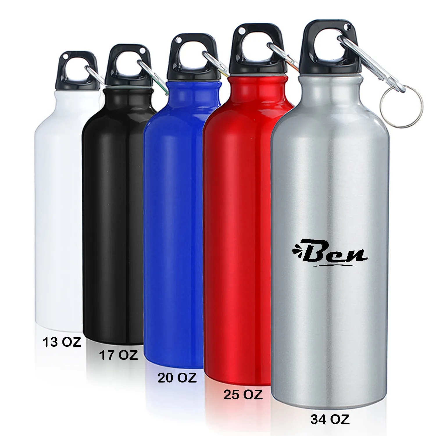 13/17/20/25/34 Oz. Aluminum Water Bottle w/Carabiner 3