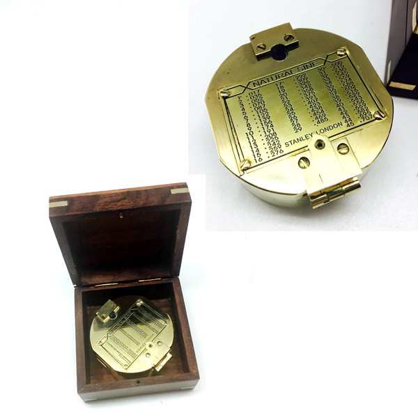 4" Brass Brunton Compass in Wood Case (Brass Anchor & Corners) 3