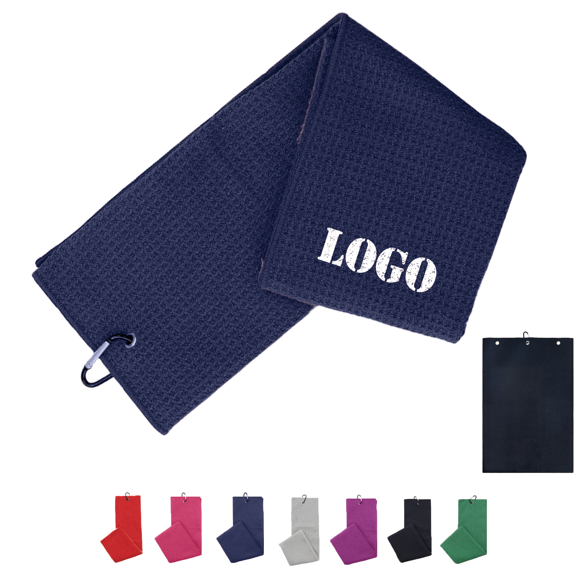 24"x16" Microfiber Waffle Golf Towel With Carabiner Clip 1
