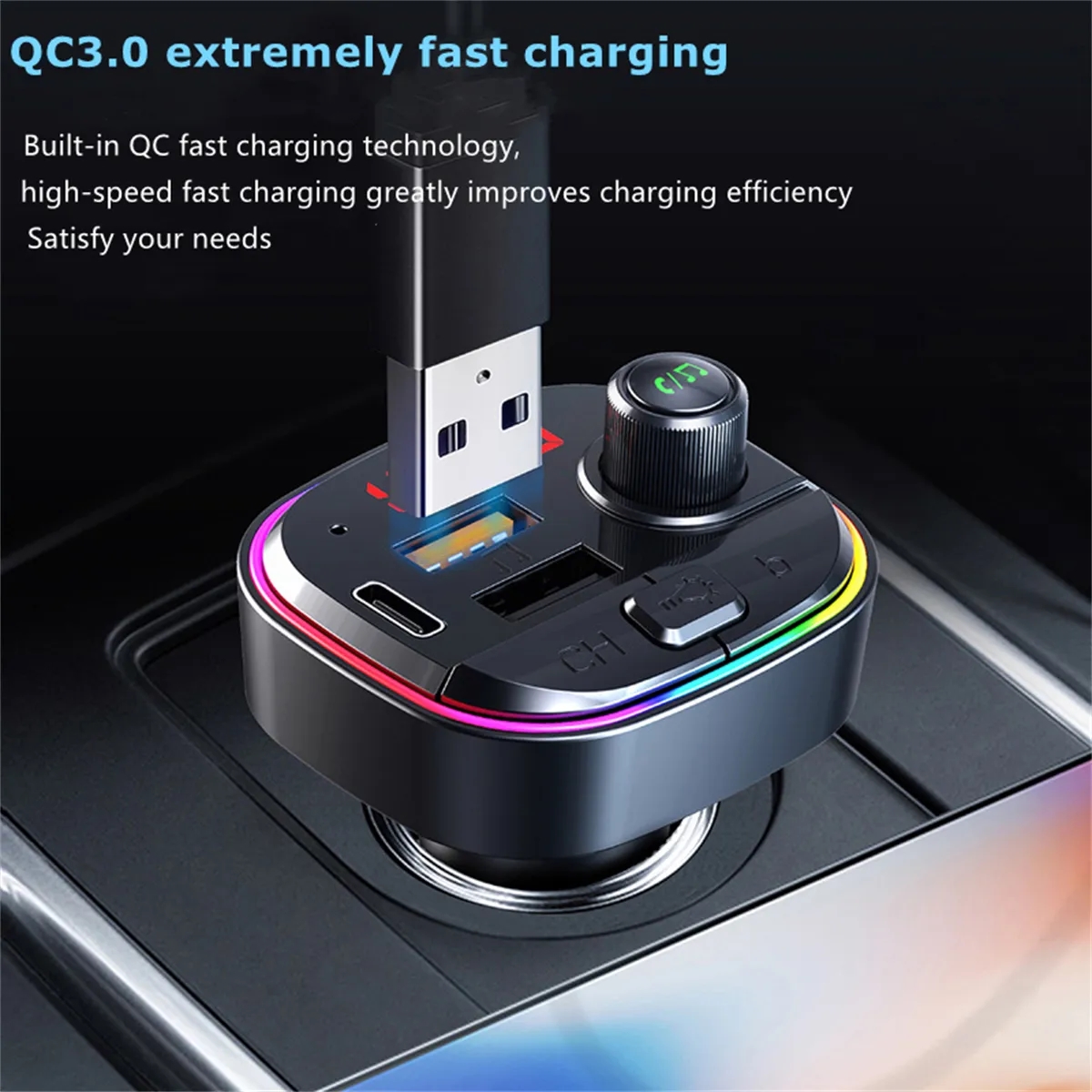 7 Colors Led Backlit Light Bluetooth FM Transmitter for Car 4
