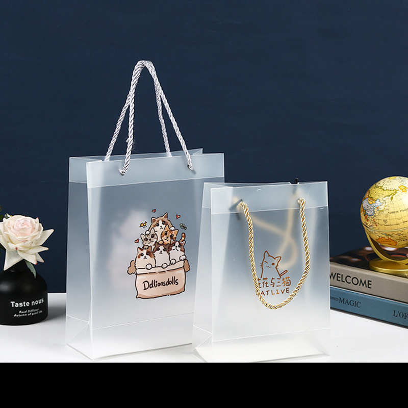 Frosted Transparent Cat-Themed Gift Bag with Twisted Handle 2