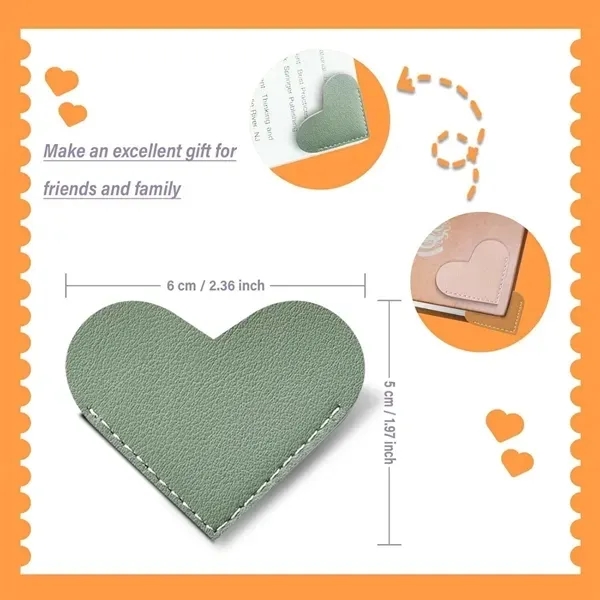 Heart Leather Bookmarks with Corner Page Clip for Books 7