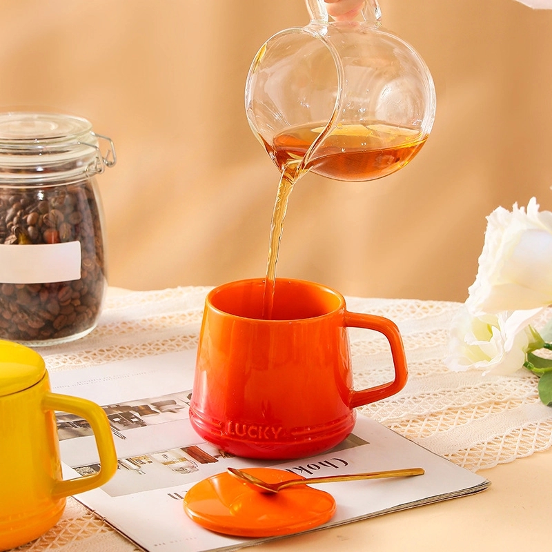 12OZ Colorful Ceramic Mug Cup and Saucer Set with Lid Spoon 8