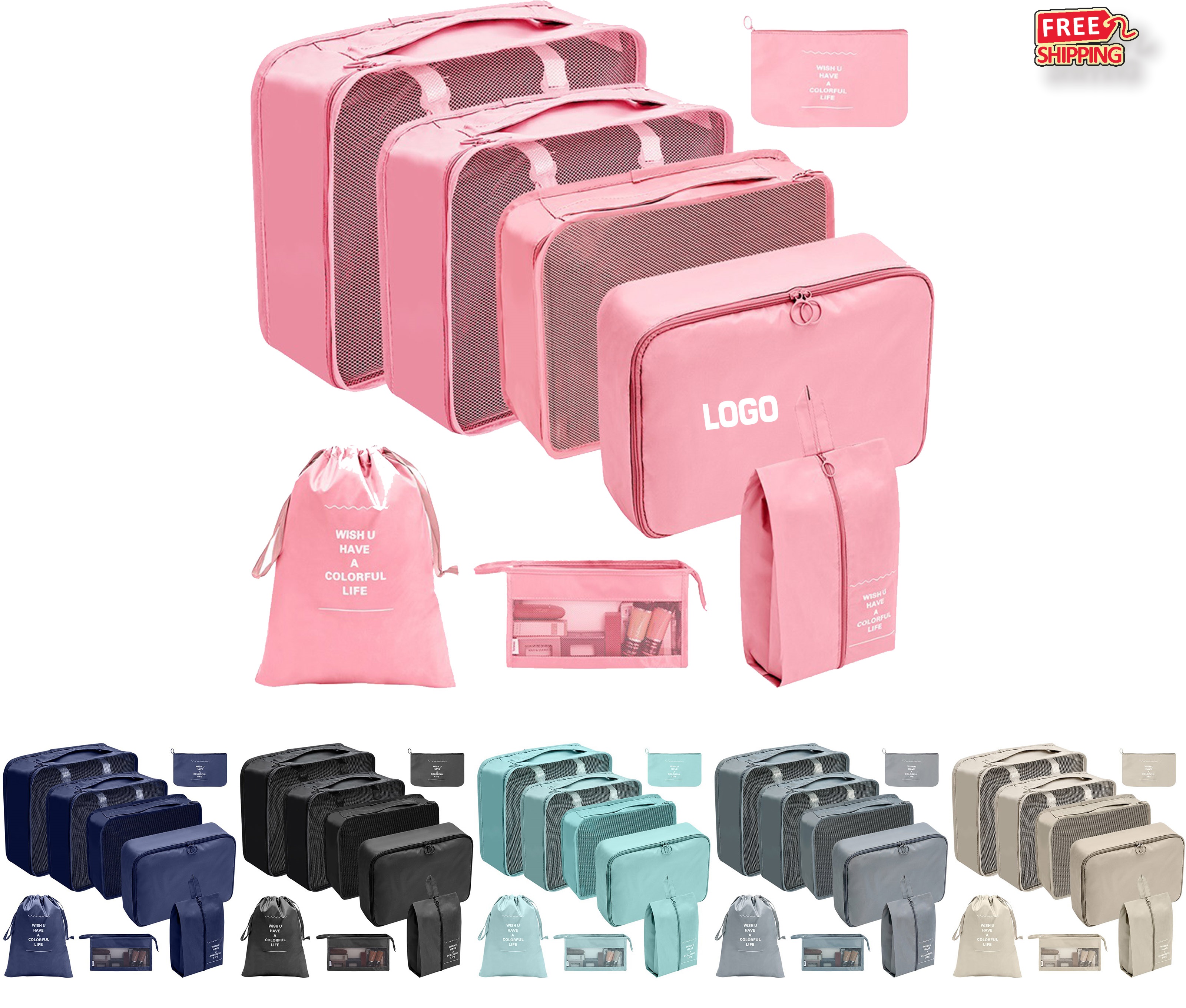 8PC Packing Cubes Set Custom Logo Wholesale Bulk Travel Organizers Durable 1