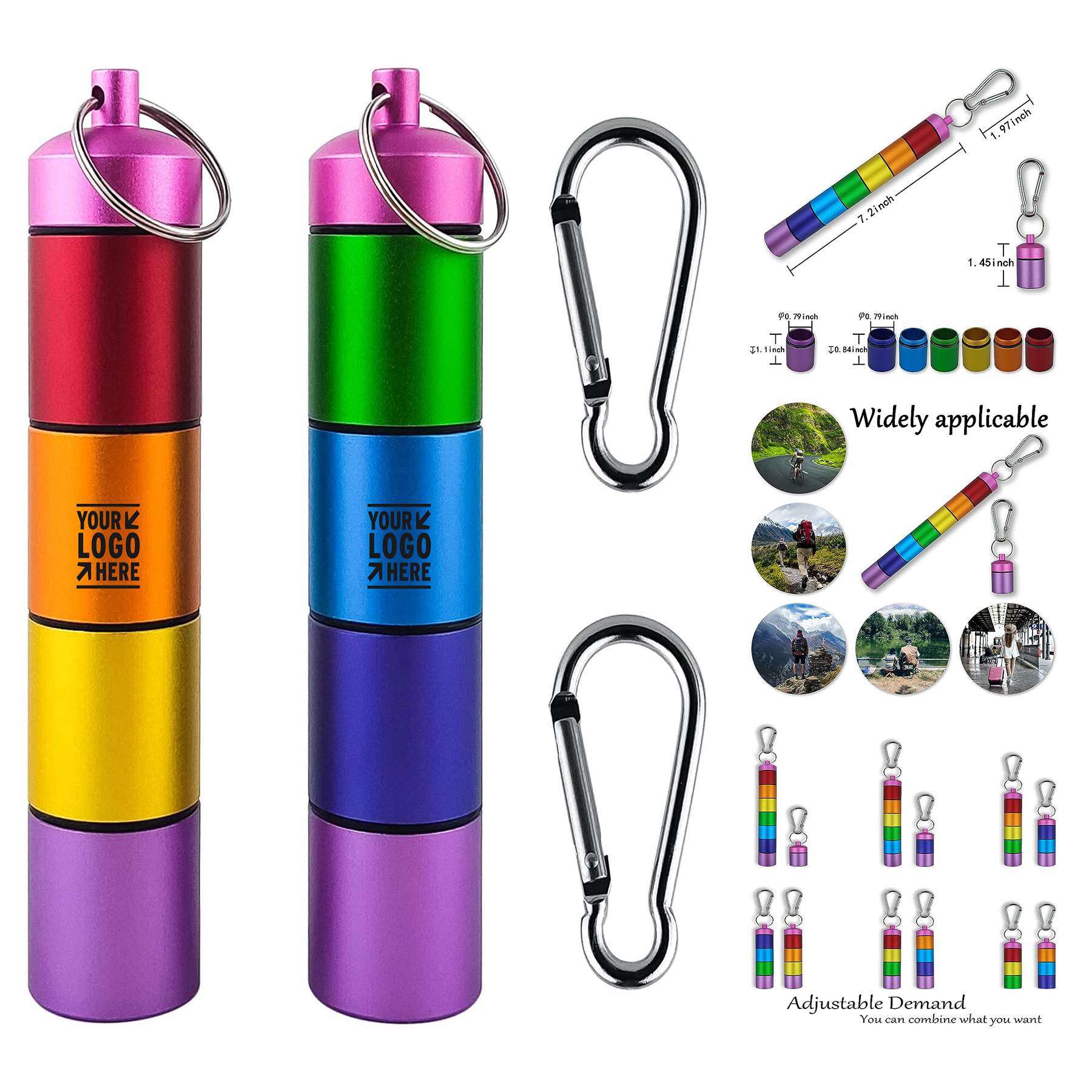 Small Portable Metal Stackable Waterproof Medicine Container Travel Pill Organizer with Keychain   