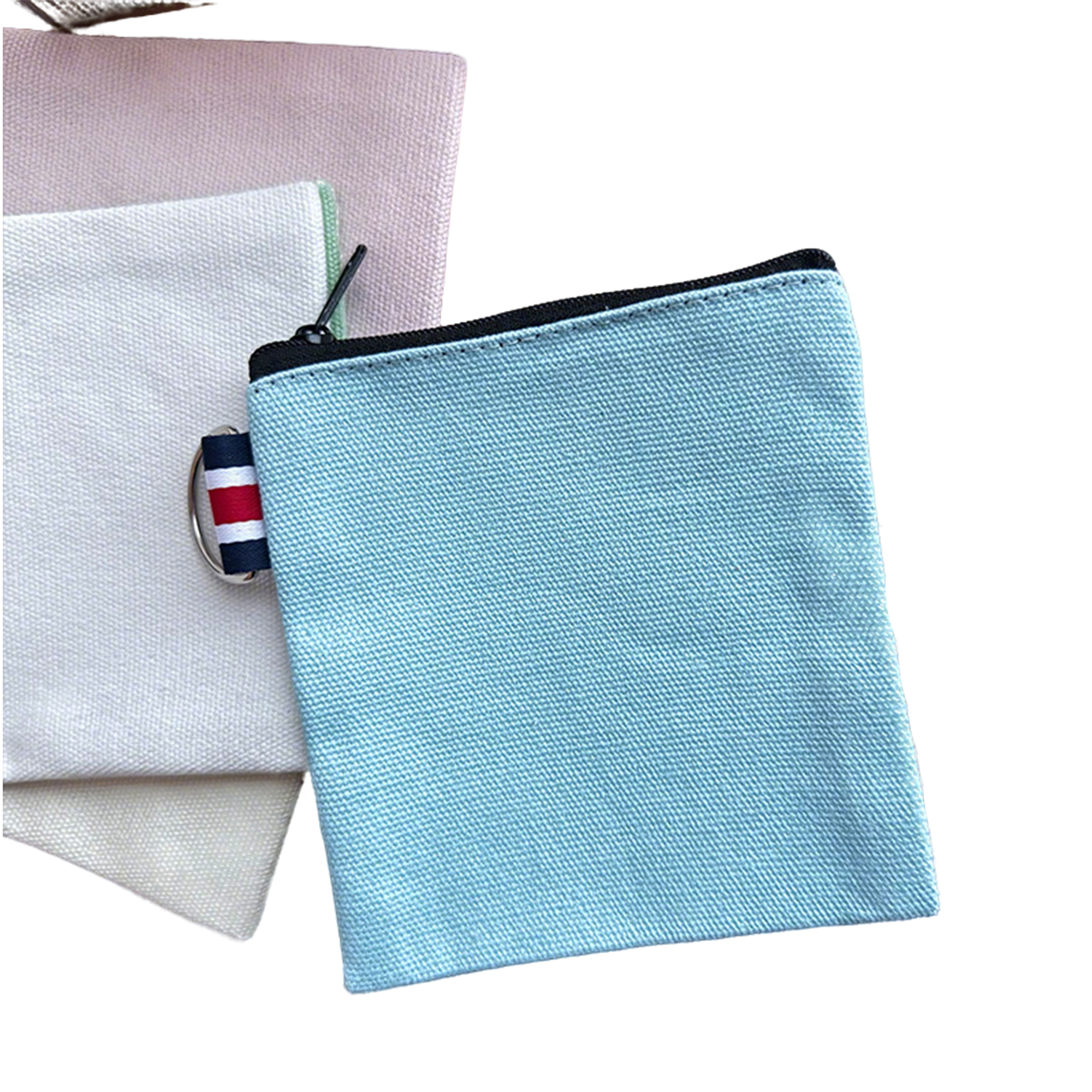 Canvas Zipper Pouch With Metal Ring Square 4.3" Size 7