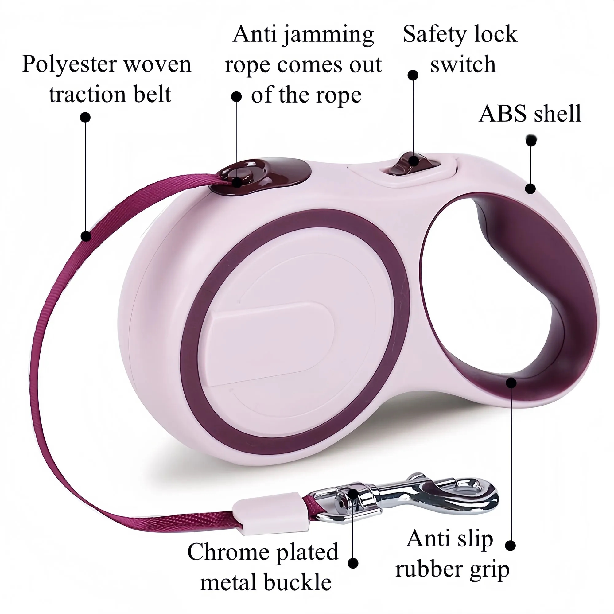 Portable Auto Retract Pet Leash With Reflective Stitching 4