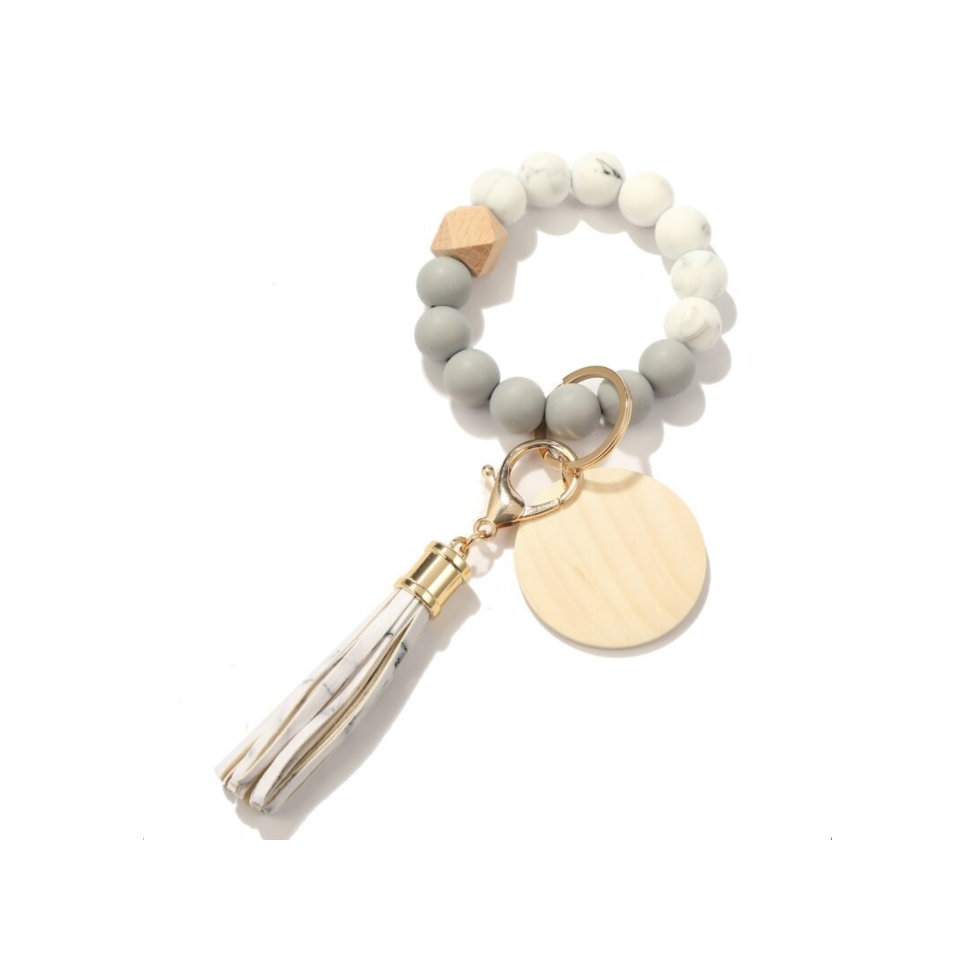 MOQ 10 PCS Customizable Silicone Key Bead Wood Bracelet Keychain 7