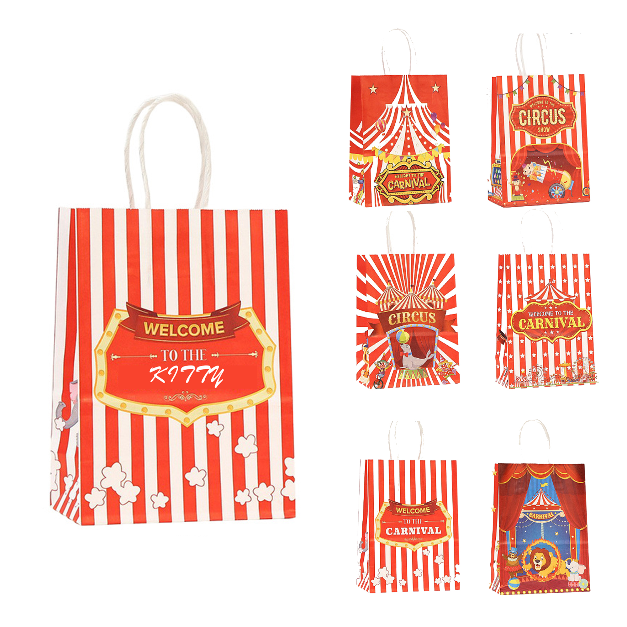 Circus-themed kraft paper tote bag