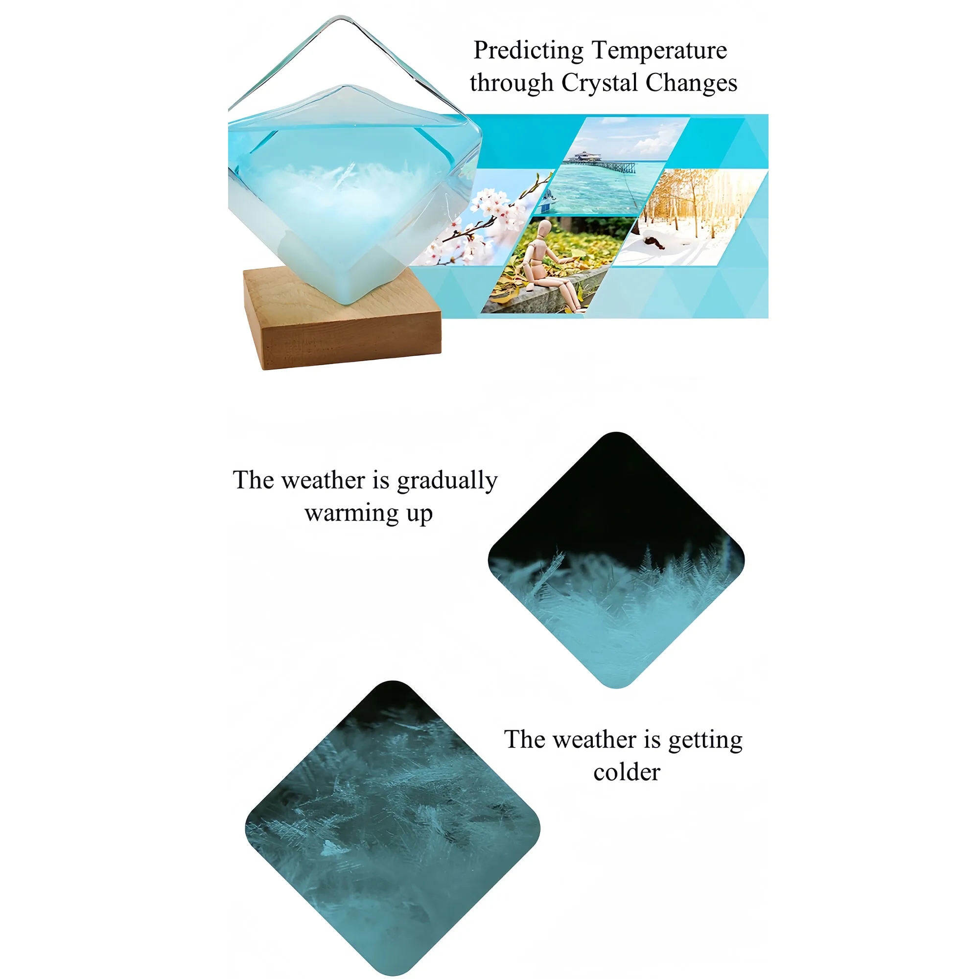Crystal Weather Glass With Wood Base For Home Office Decor 3