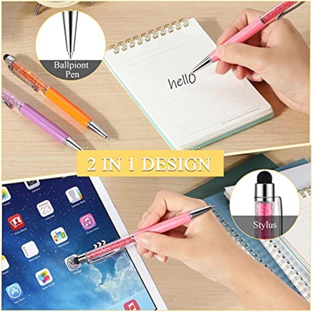 2-in-1 Diamond Stylus Slim Capacitive Writing Pens Touch 2