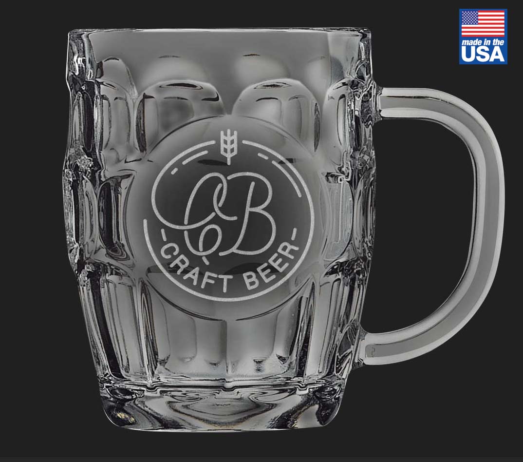 20 oz.GlassBeer Mug with Oval Engraving Area and Handle Made in USA 2