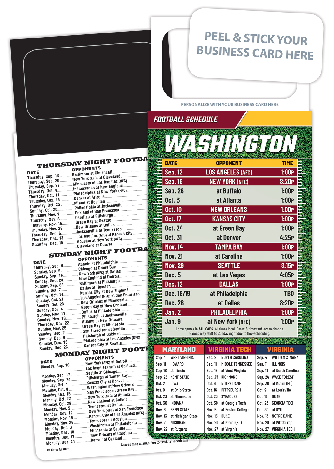 Pro Football Schedule Magnet - Peel and Stick Business Card (3.5x9) 2