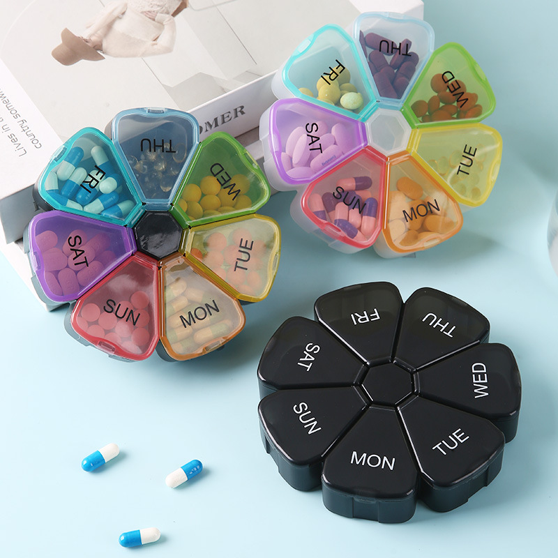 4.75in Plastic Weekly Rainbow Pill Organizer Round Case 3