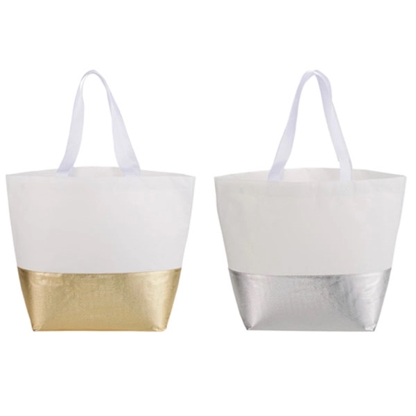 Large Laminated Non-Woven Metallic Bottom Tote 5