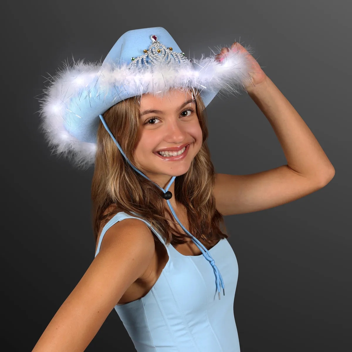 Pastel Blue Cowgirl Queen Light Up Hats 2
