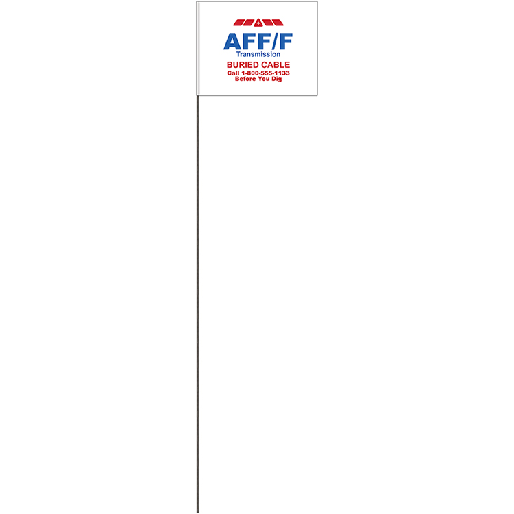 2-Color 4" x 5" Custom White High Gloss Polyethylene Marking Flag with 21" Wire Staff 2