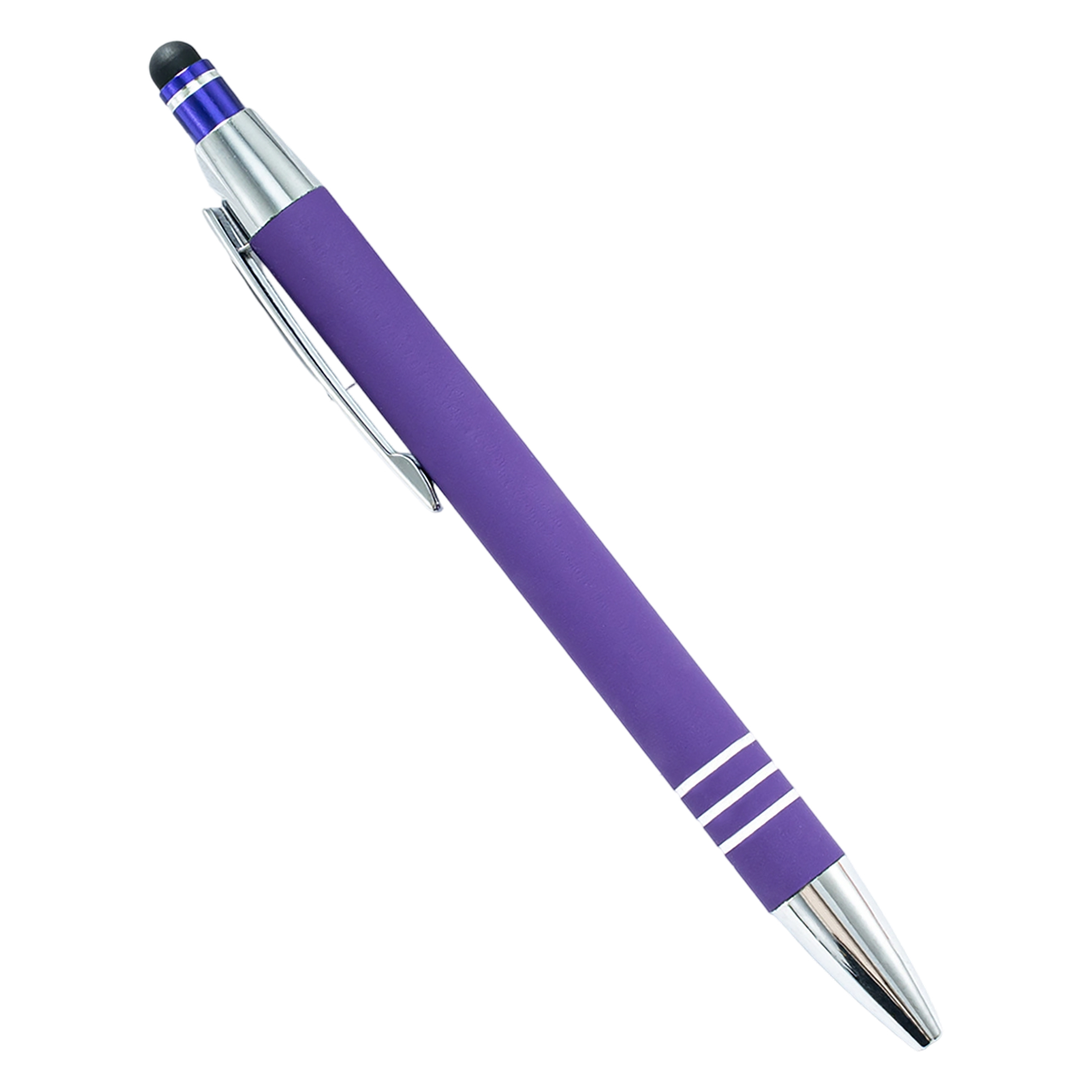 Metal Ballpoint Pen With Capacitive Stylus Rubberized Barrel Chrome Trim 14