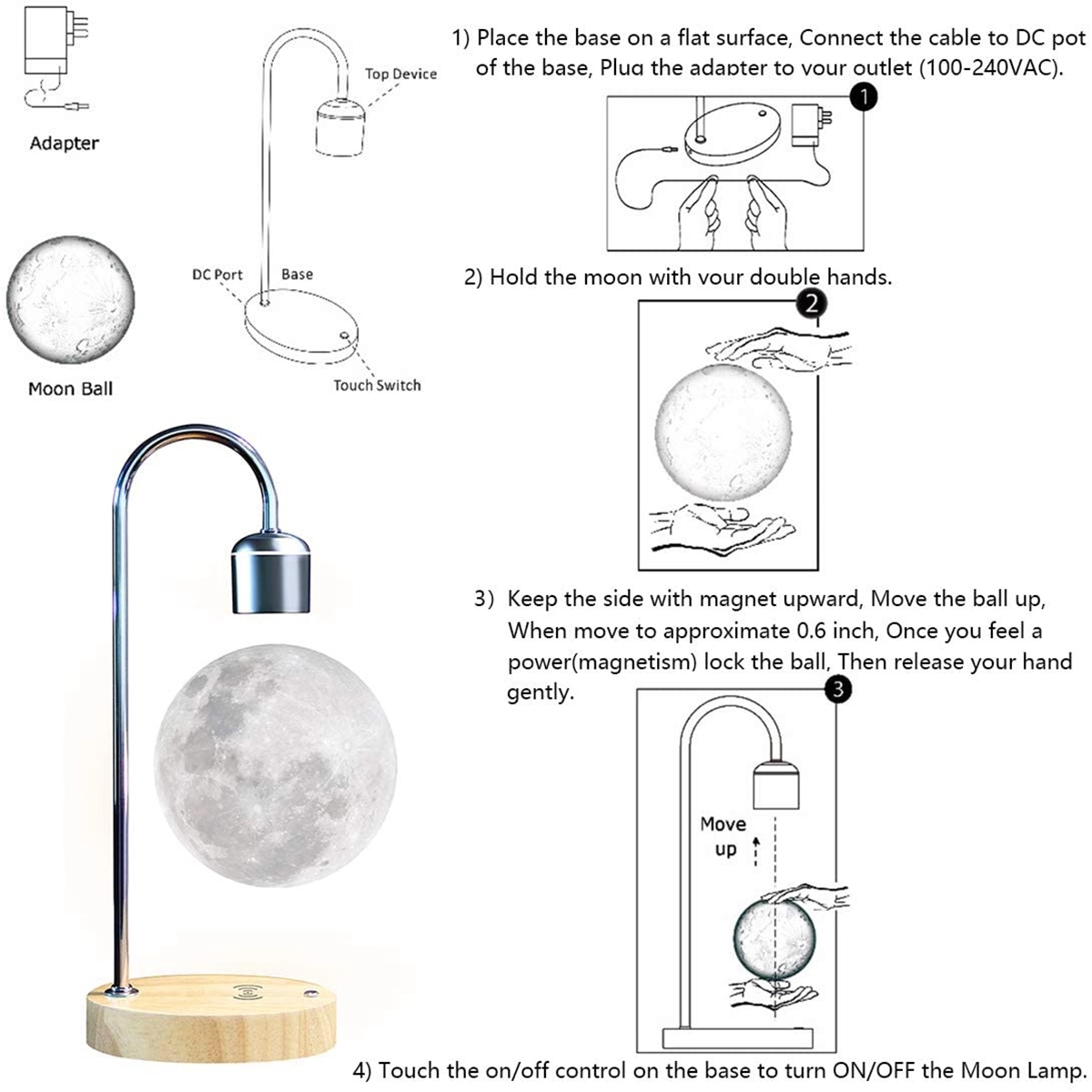 Levitating Floating Moon Lamp with Wireless Charger 2