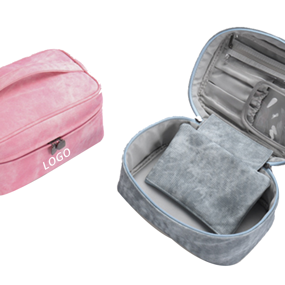 Double-layer denim pattern large-capacity hand-held cosmetic bag 1